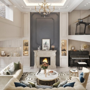 简欧中空复式客餐厅3D模型下载